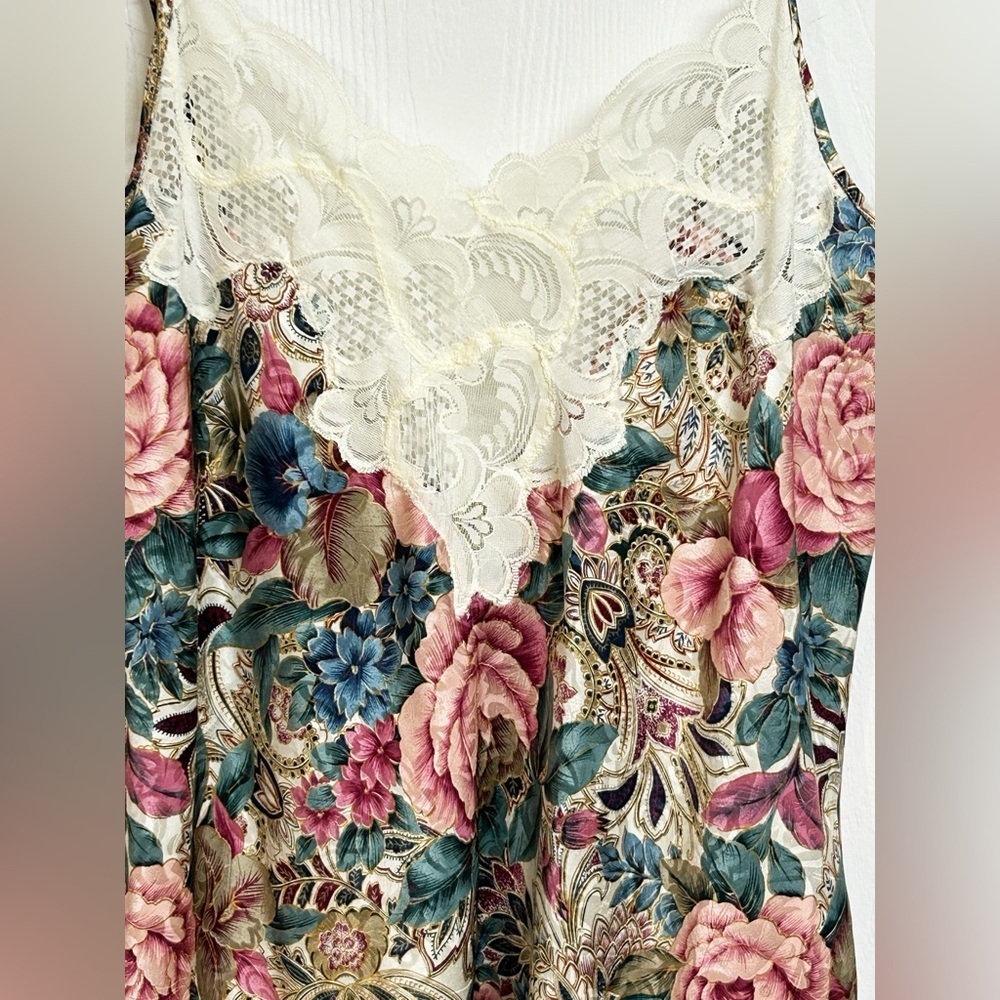 Vintage 90s Victoria's Secret Gold Label Satin Slip Dress Floral Pink Medium - Picture 2 of 7